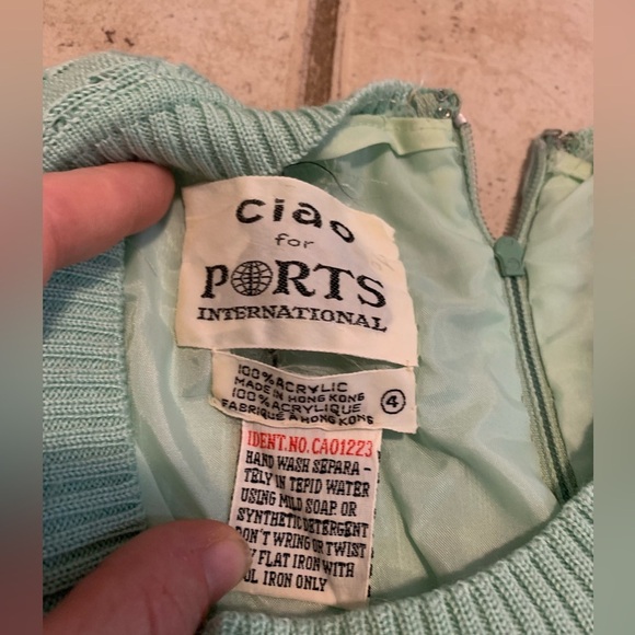 VINTAGE 70s Ciao Knit Sweater Maxi Dress Pastel Mint Green Size 4 - Picture 3 of 6